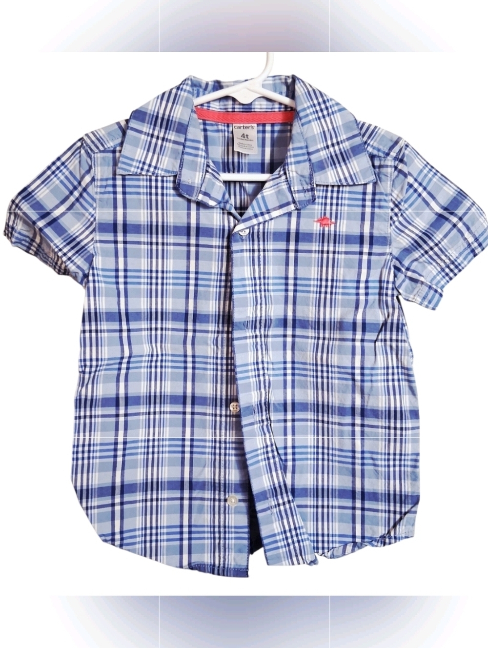 Carter’s | Blue Plaid | Dino Short Sleeve Button-Up Shirt | Toddler 4T